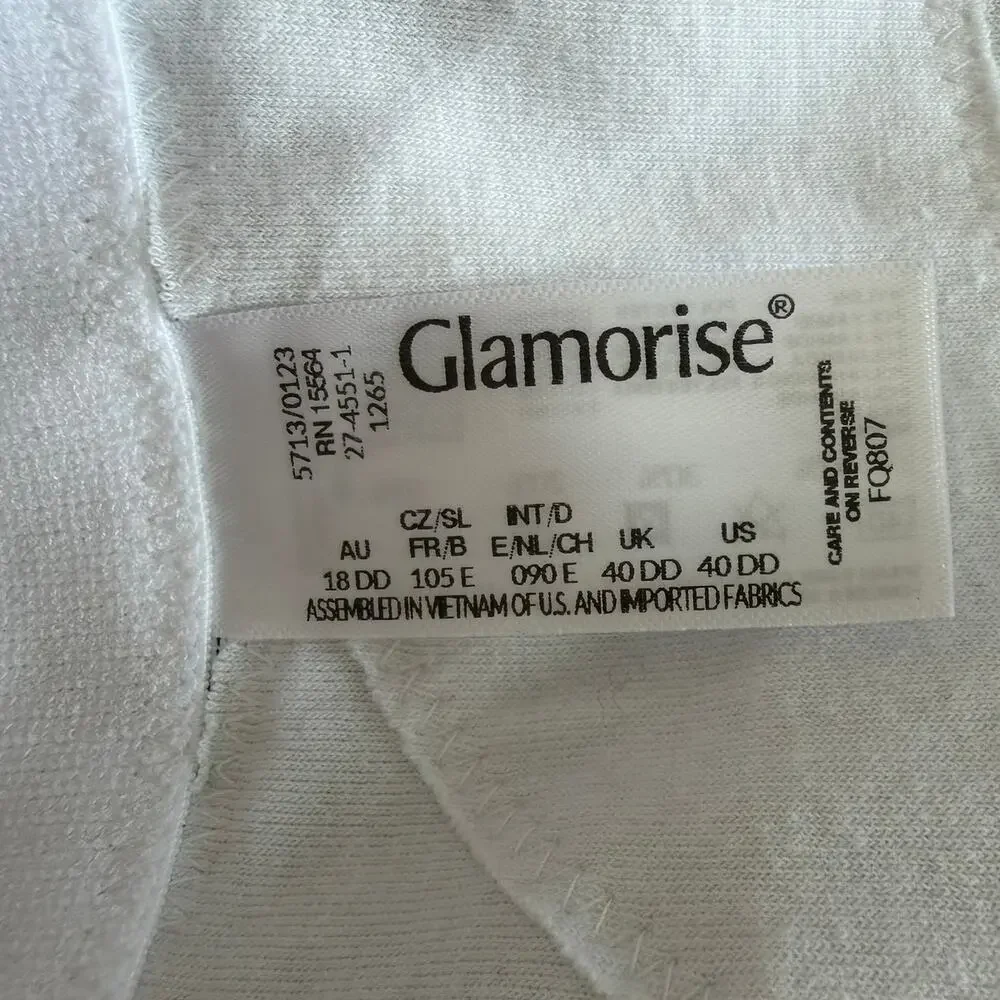 Glamorise Size 40DD White Front Closure Bra Comfortable Stretch Adjustable Strap